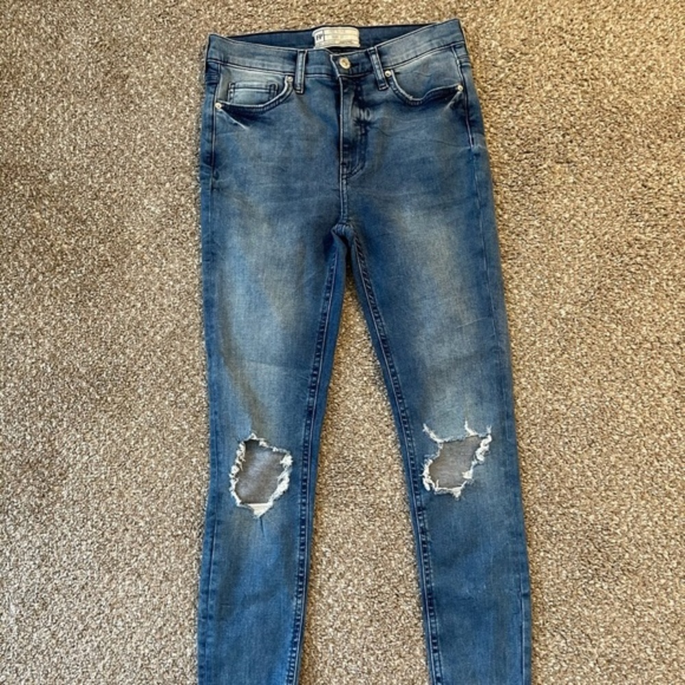 Free People ripped kness high rise skinny jeans 27 - Picture 6 of 11